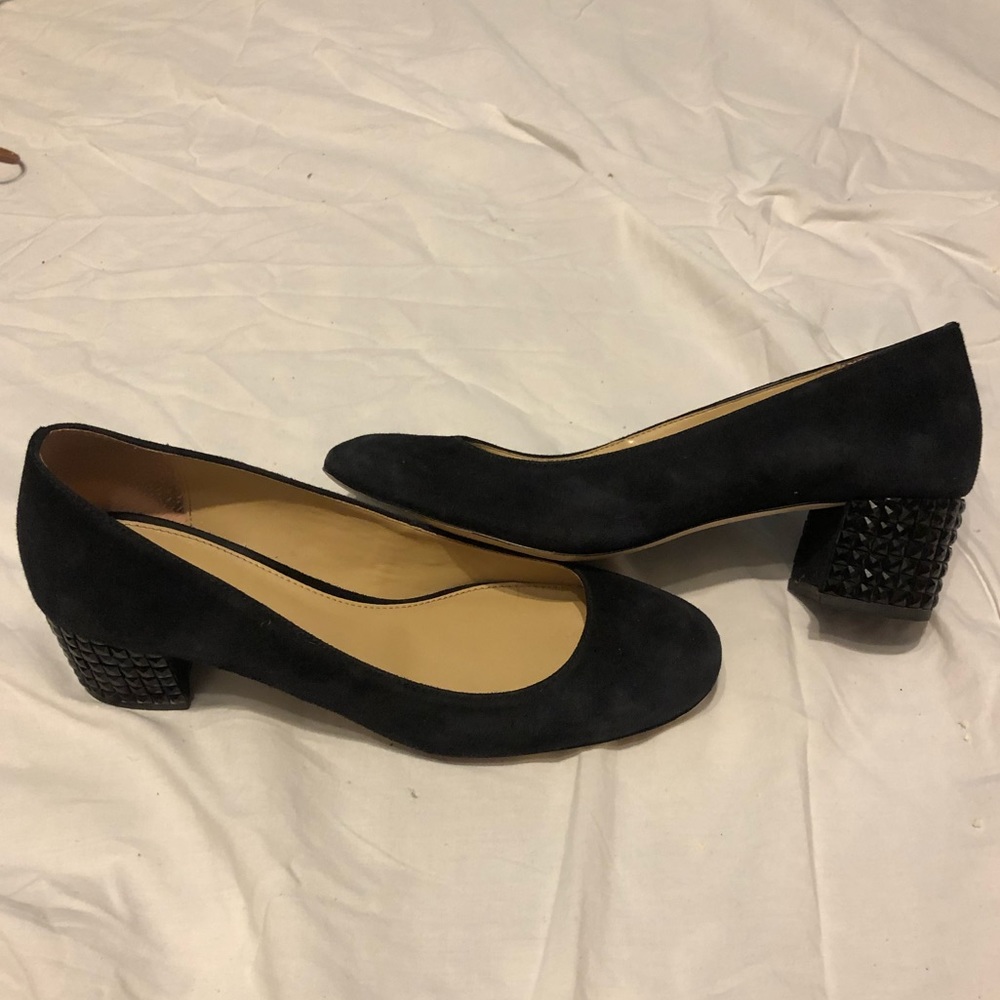 Black Steve Madden rhinestone suede kitten pumps